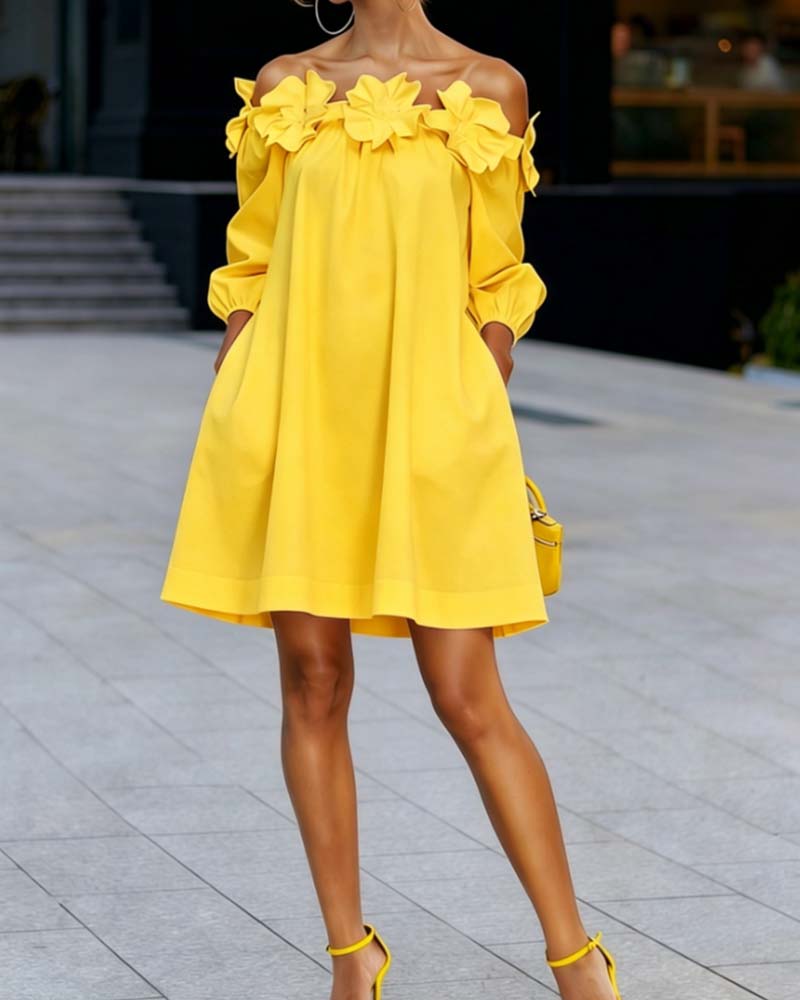 Elegant Off-Shoulder Floral Accent Dress