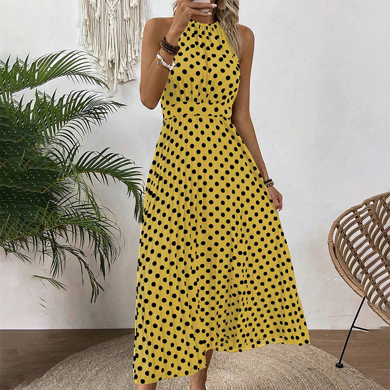 english  👗 LIMITED TIME 50% OFF! ✨ Polka Dot Halter Neck Dress – Flowy, Flattering & Chic with a Retro Touch 🌼