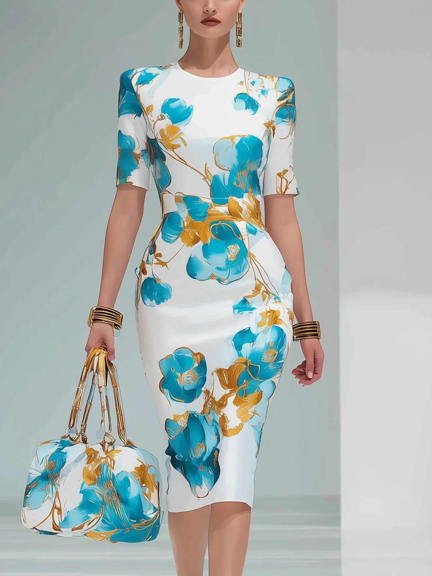 Velmira™ Sculpt Crew-Neck Midi Dress
