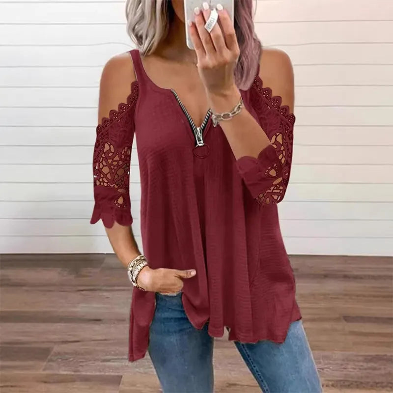 ⌛ Limited-Time Offer – Women’s Lace Off-Shoulder Blouse with Zipper