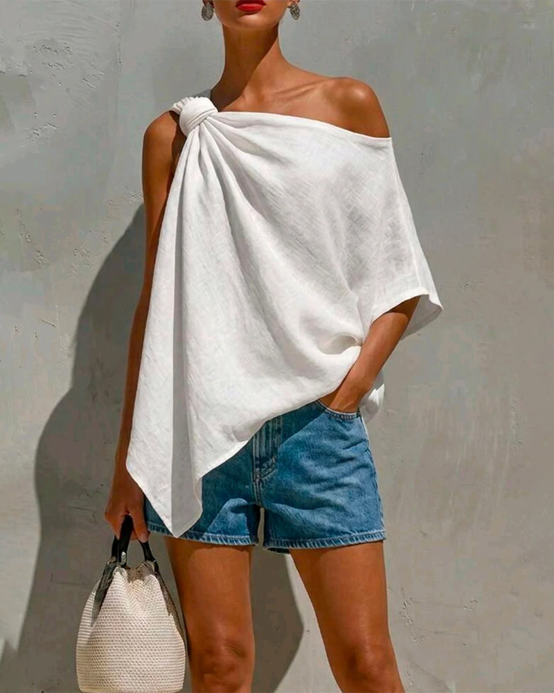 Women's One-Shoulder Knot Asymmetrical Blouse ✨👚