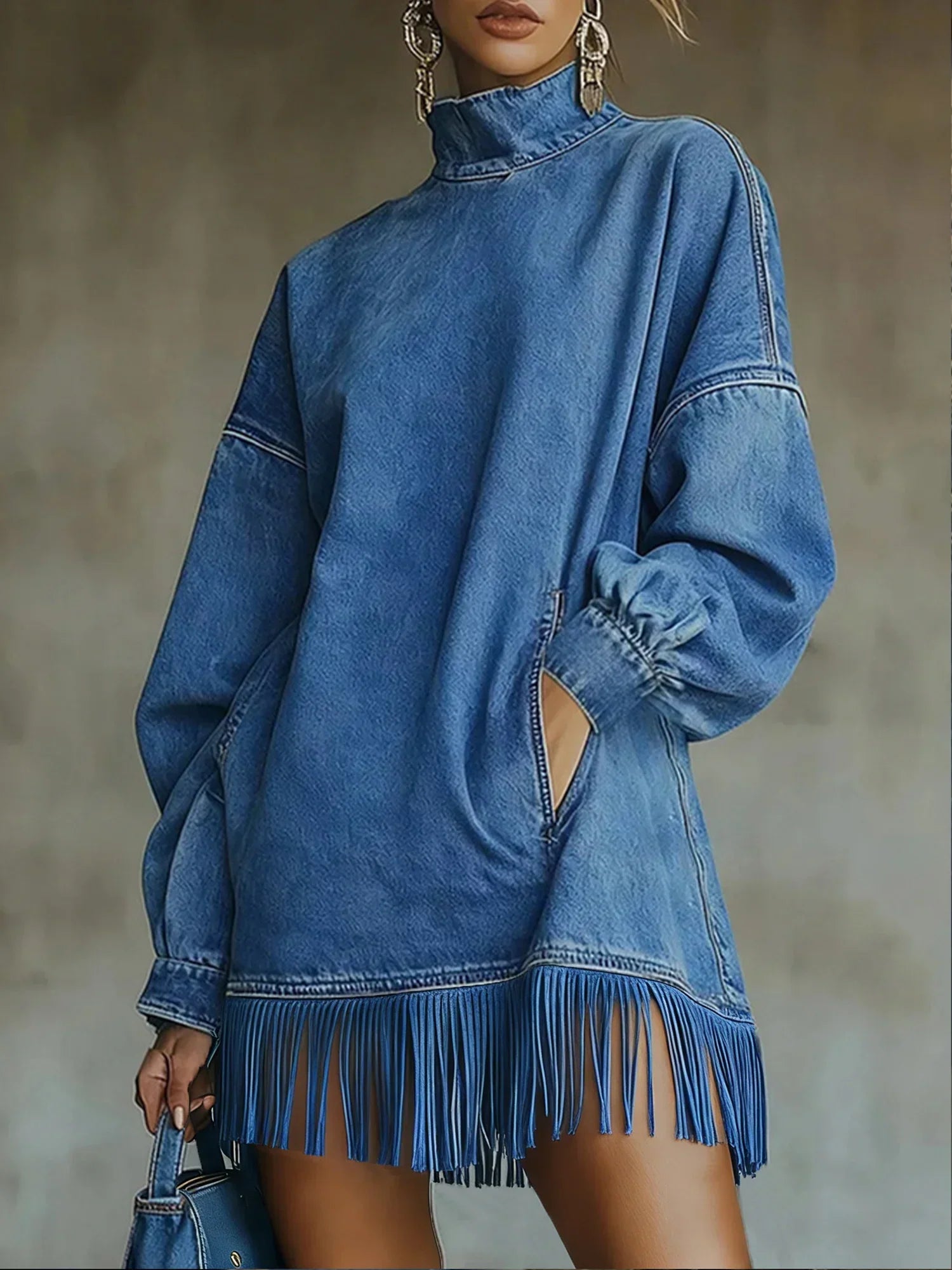 Denvara™ Turtleneck Denim Mini Dress