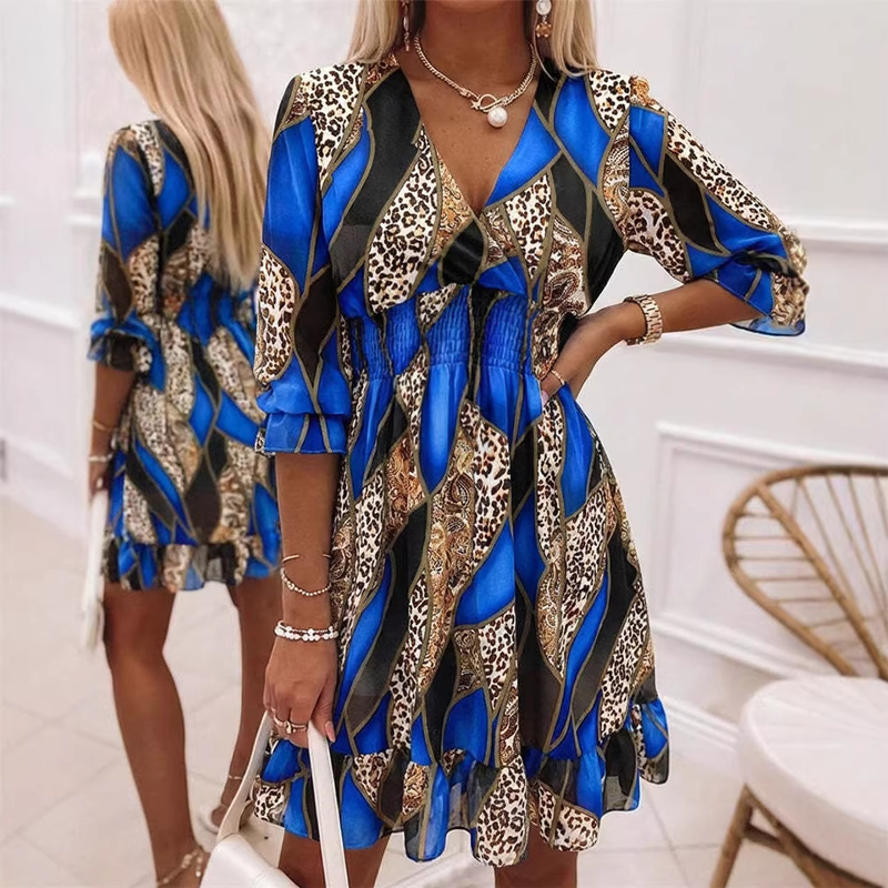 "Elegant Women's A-Line V-Neck Floral Ruffle Hem Dress" 💕🌿✨