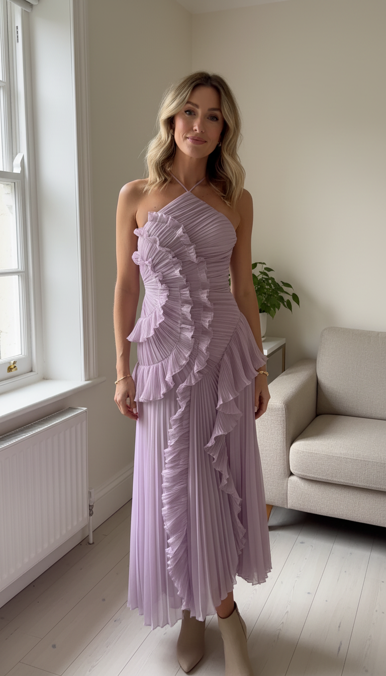 Rosé Pleated Maxi Dress