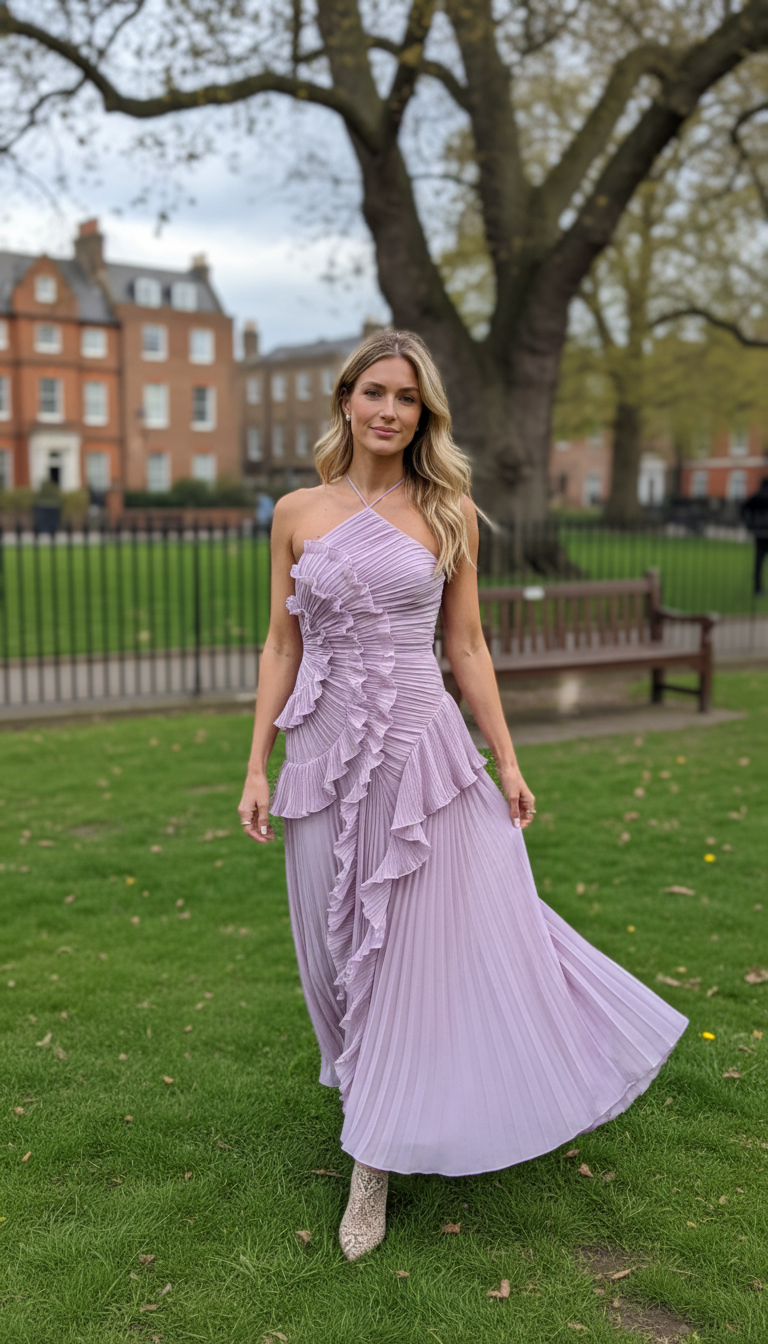 Rosé Pleated Maxi Dress