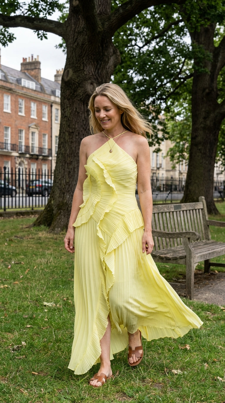 Rosé Pleated Maxi Dress