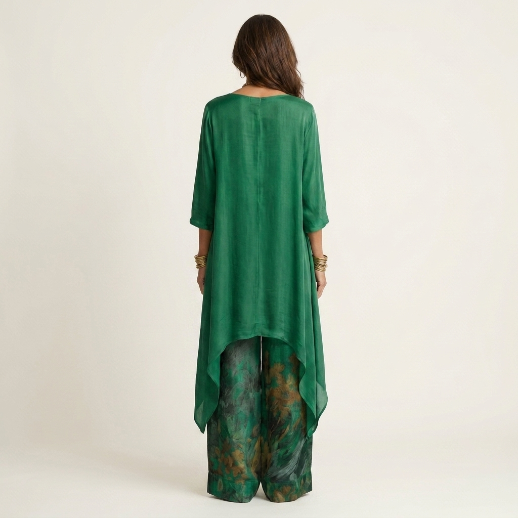 Carola Cotton Silk Asymmetric Tunic & Wide-Leg Pants Set