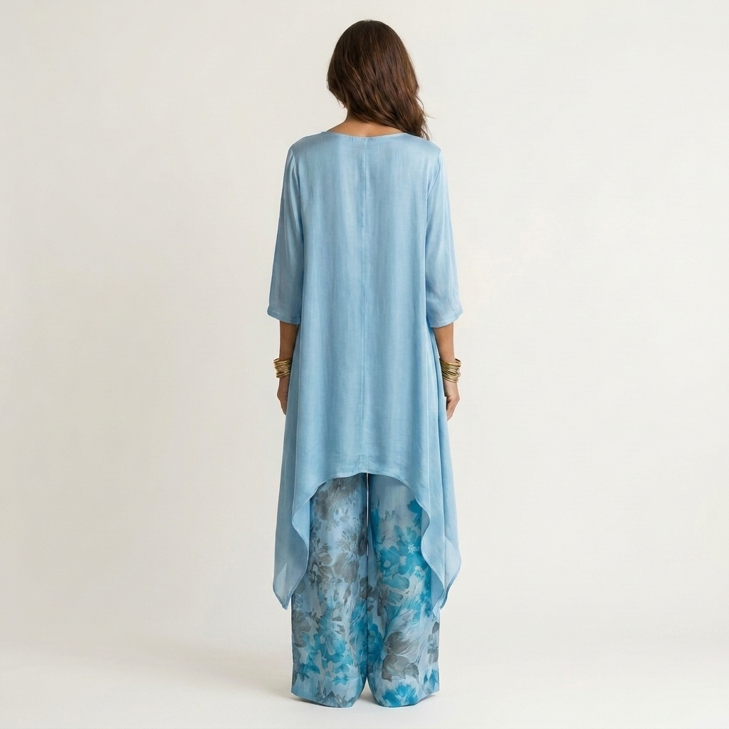 Carola Cotton Silk Asymmetric Tunic & Wide-Leg Pants Set