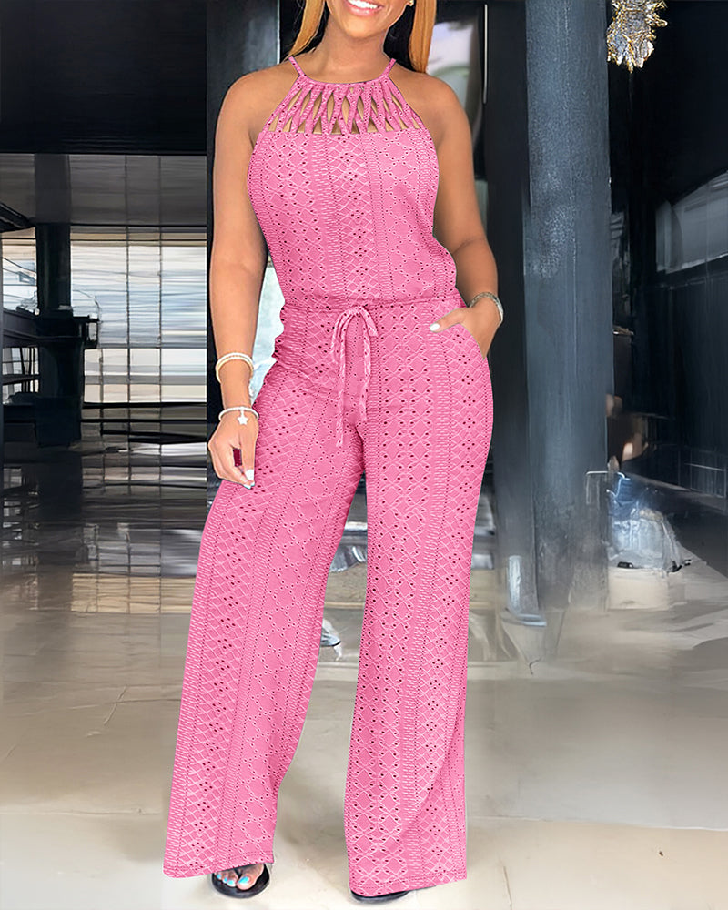 Jacquara Luxe – Halter Knit Jacquard Wide-Leg Jumpsuit