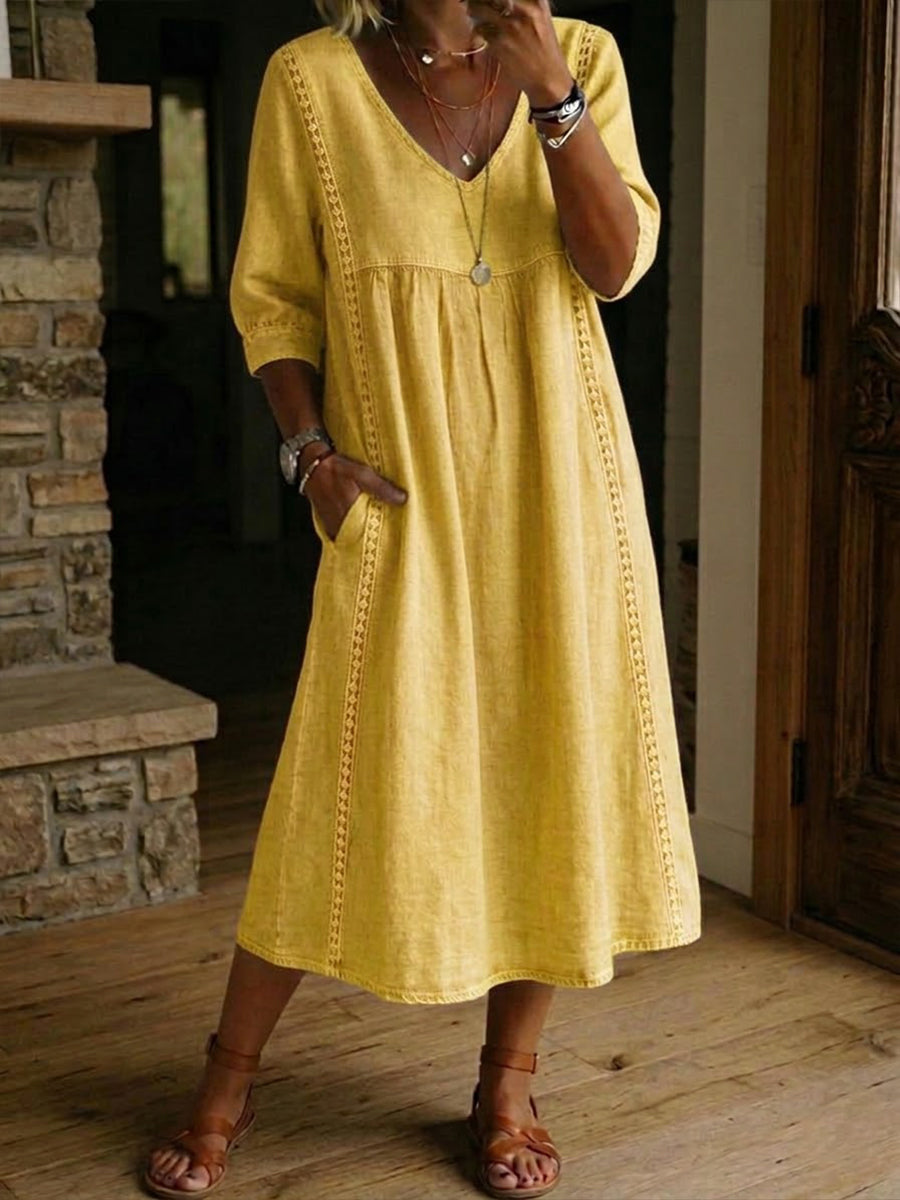 Virella™ | Loose-Fit Linen & Cotton Dress with Lace Details ✨👗