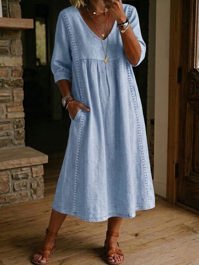 Virella™ | Loose-Fit Linen & Cotton Dress with Lace Details ✨👗
