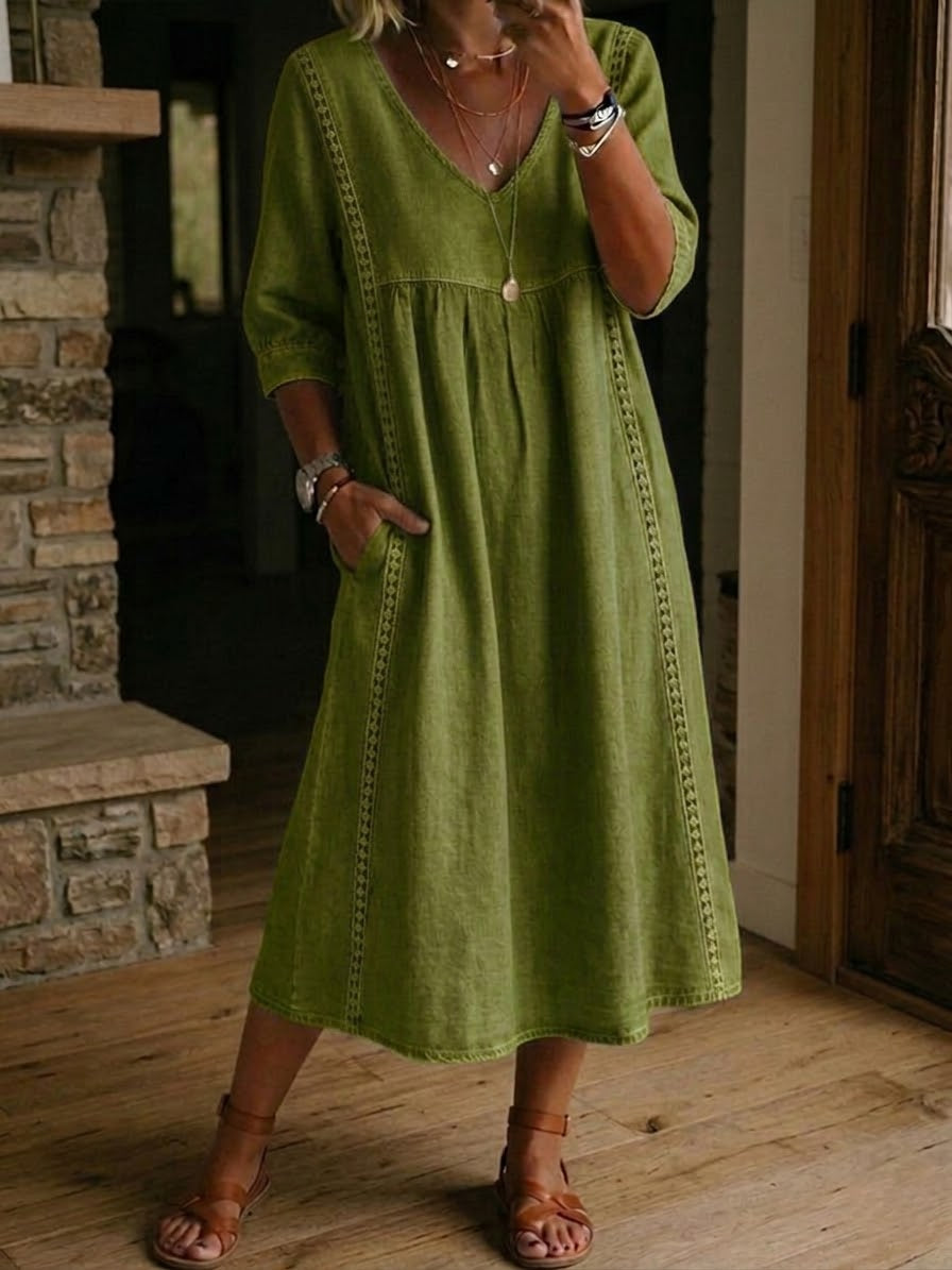 Virella™ | Loose-Fit Linen & Cotton Dress with Lace Details ✨👗