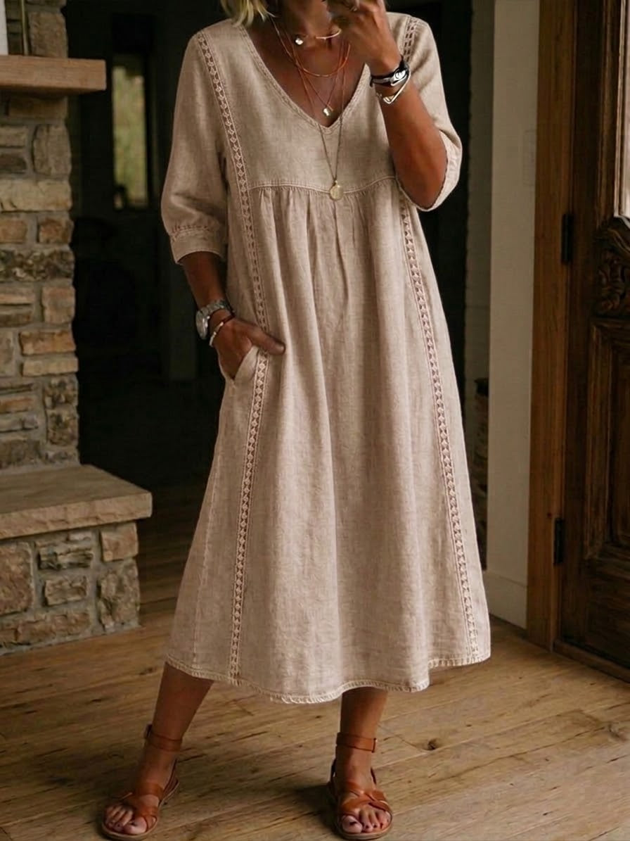 Virella™ | Loose-Fit Linen & Cotton Dress with Lace Details ✨👗