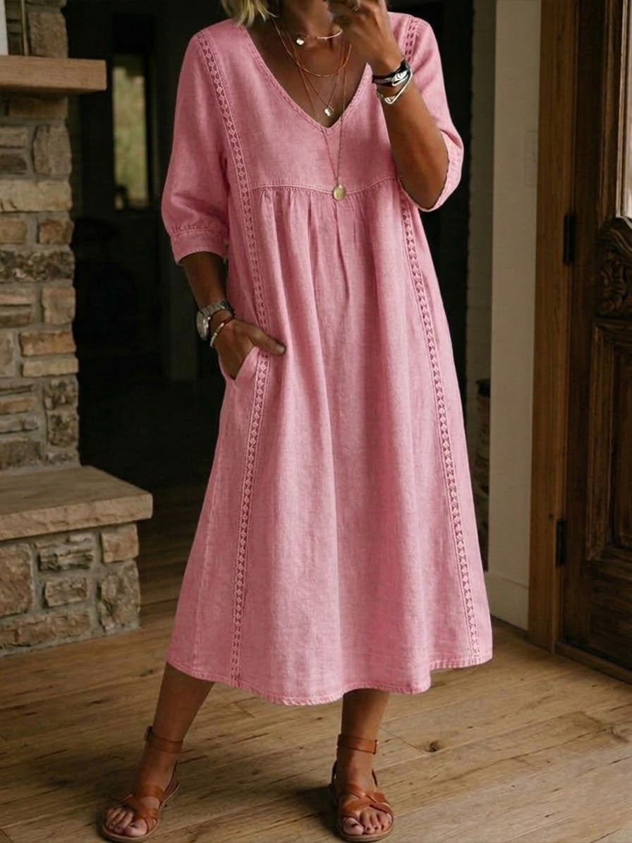 Virella™ | Loose-Fit Linen & Cotton Dress with Lace Details ✨👗