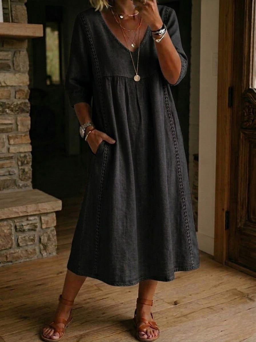Virella™ | Loose-Fit Linen & Cotton Dress with Lace Details ✨👗