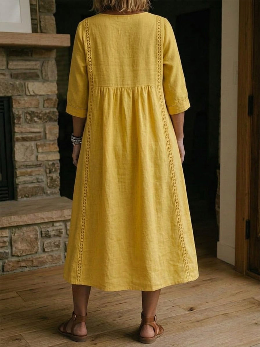 Virella™ | Loose-Fit Linen & Cotton Dress with Lace Details ✨👗