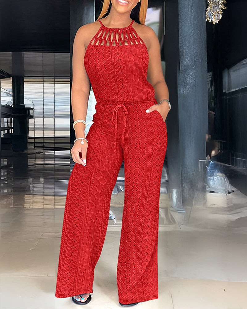 Jacquara Luxe – Halter Knit Jacquard Wide-Leg Jumpsuit