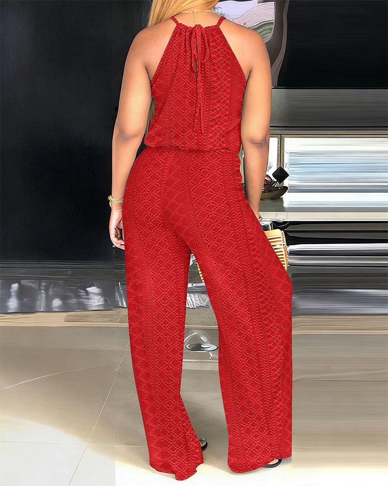 Jacquara Luxe – Halter Knit Jacquard Wide-Leg Jumpsuit