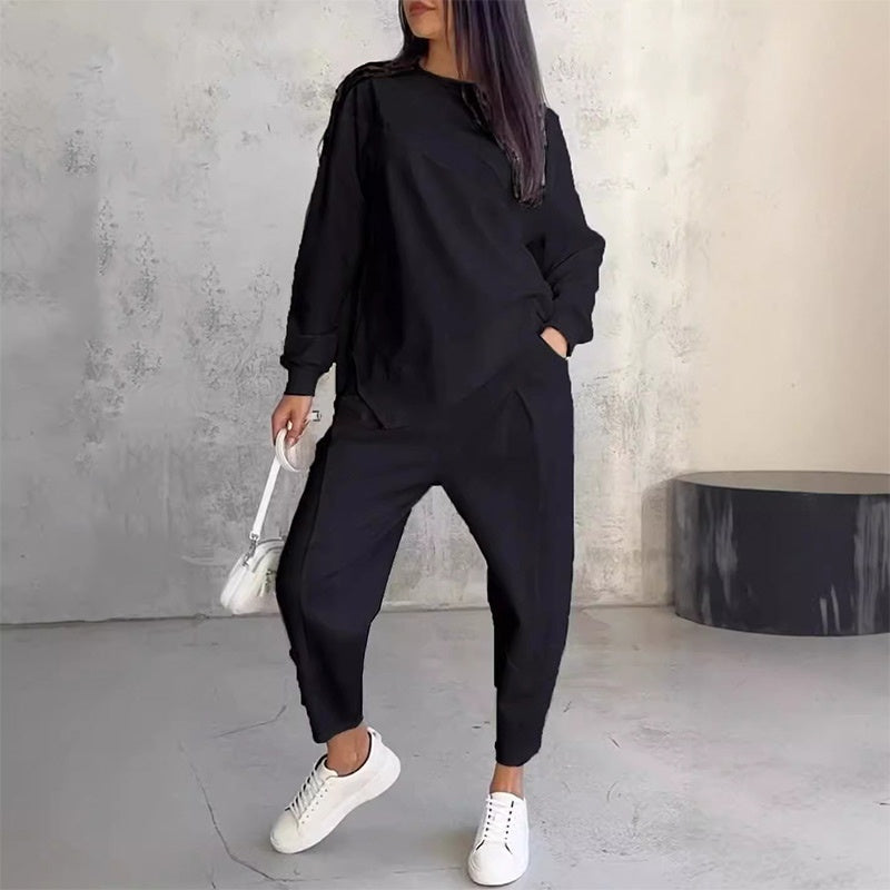💕 Women’s long-sleeve sweatshirt set with an irregular hem and pants