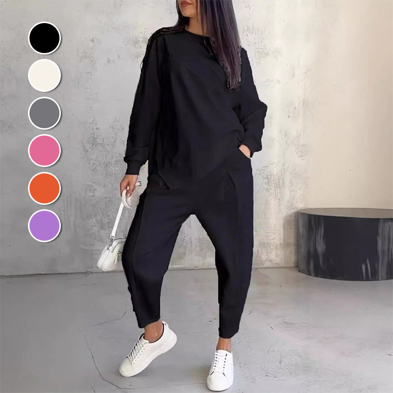 💕 Women’s long-sleeve sweatshirt set with an irregular hem and pants