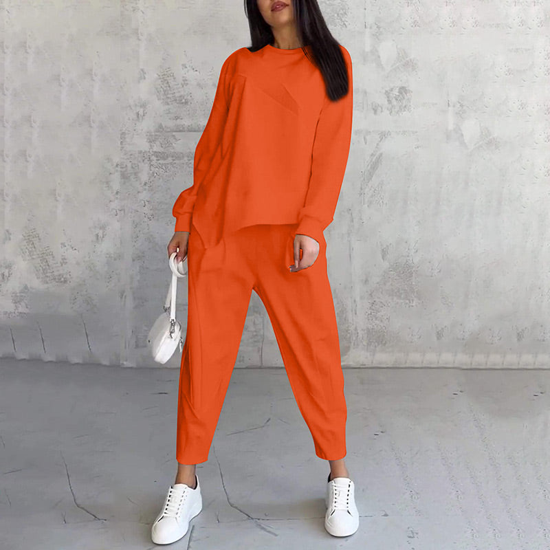 💕 Women’s long-sleeve sweatshirt set with an irregular hem and pants