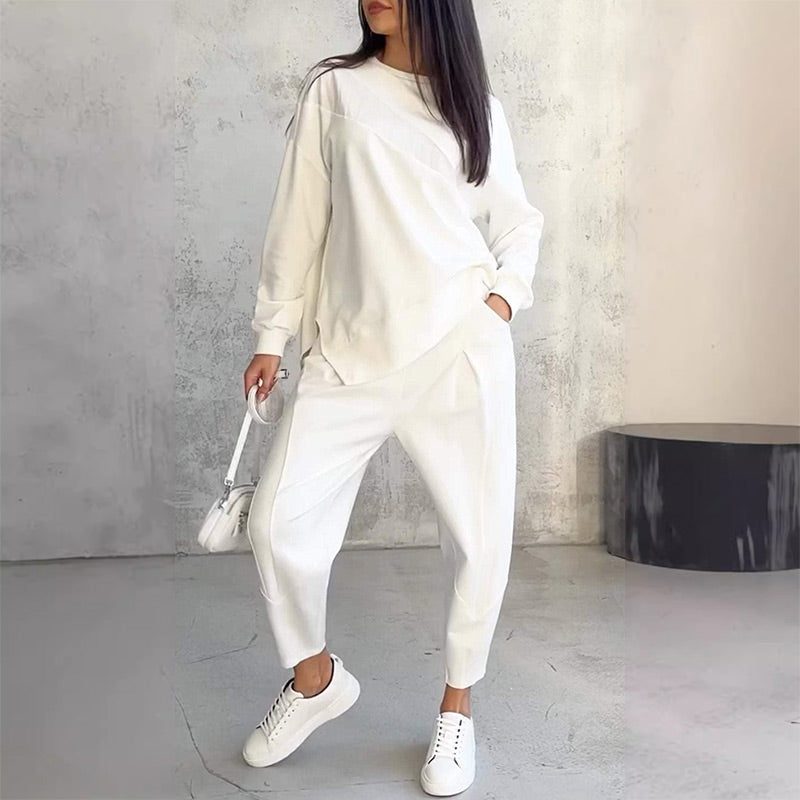 💕 Women’s long-sleeve sweatshirt set with an irregular hem and pants