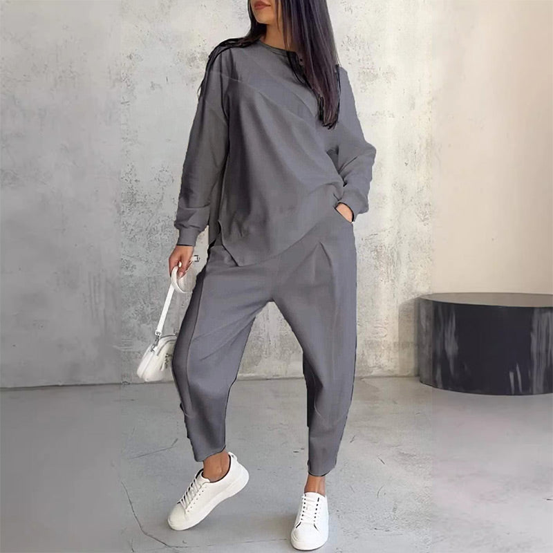 💕 Women’s long-sleeve sweatshirt set with an irregular hem and pants