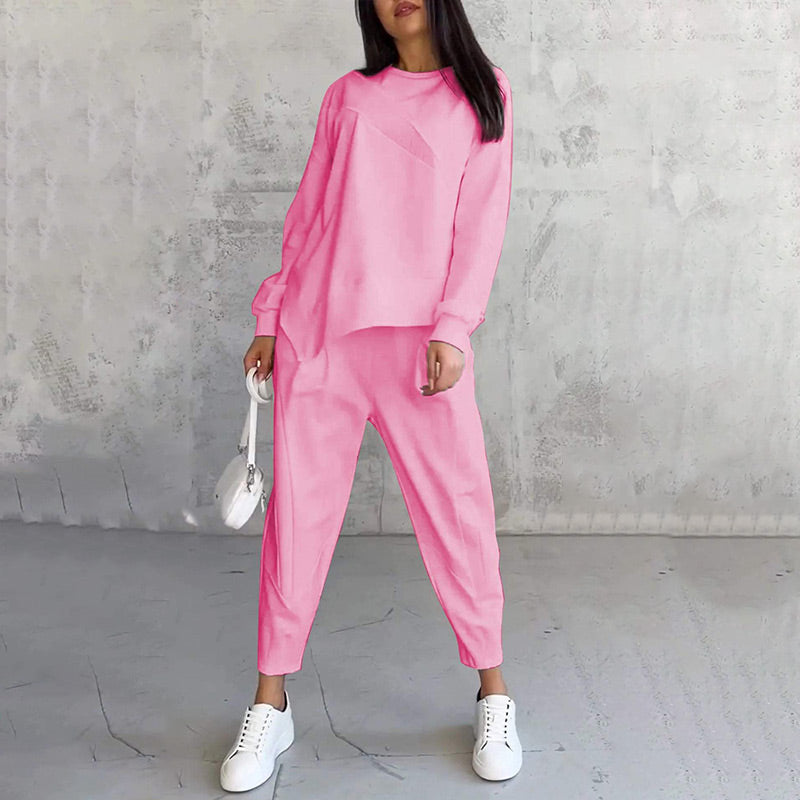 💕 Women’s long-sleeve sweatshirt set with an irregular hem and pants