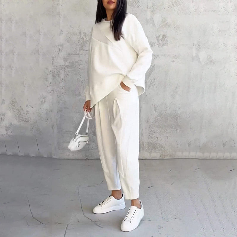 💕 Women’s long-sleeve sweatshirt set with an irregular hem and pants
