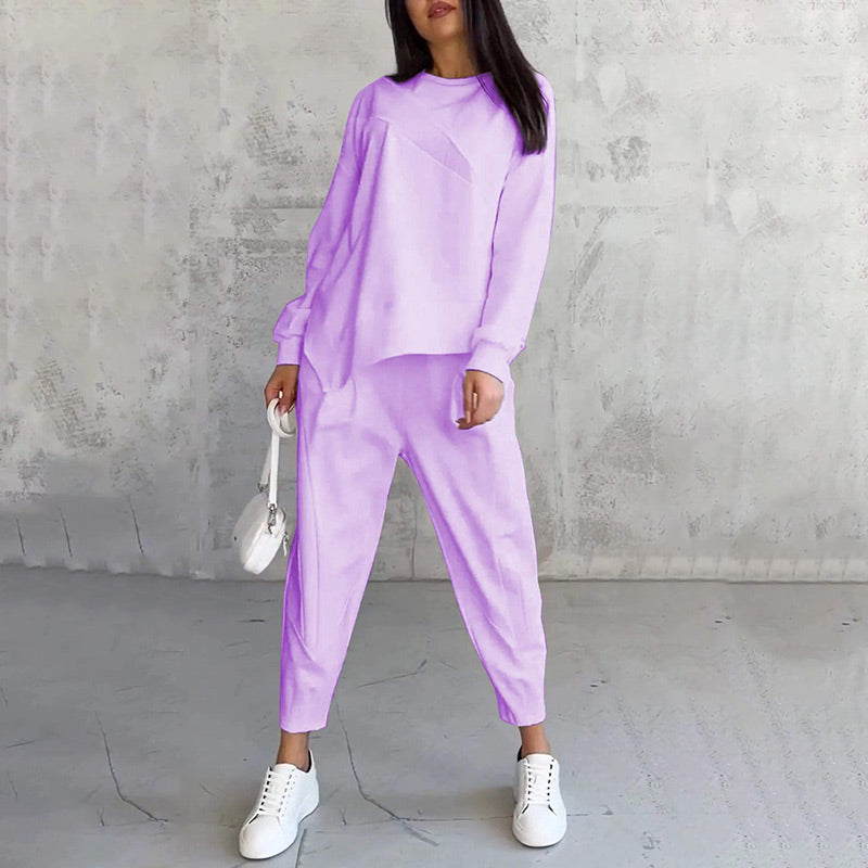 💕 Women’s long-sleeve sweatshirt set with an irregular hem and pants