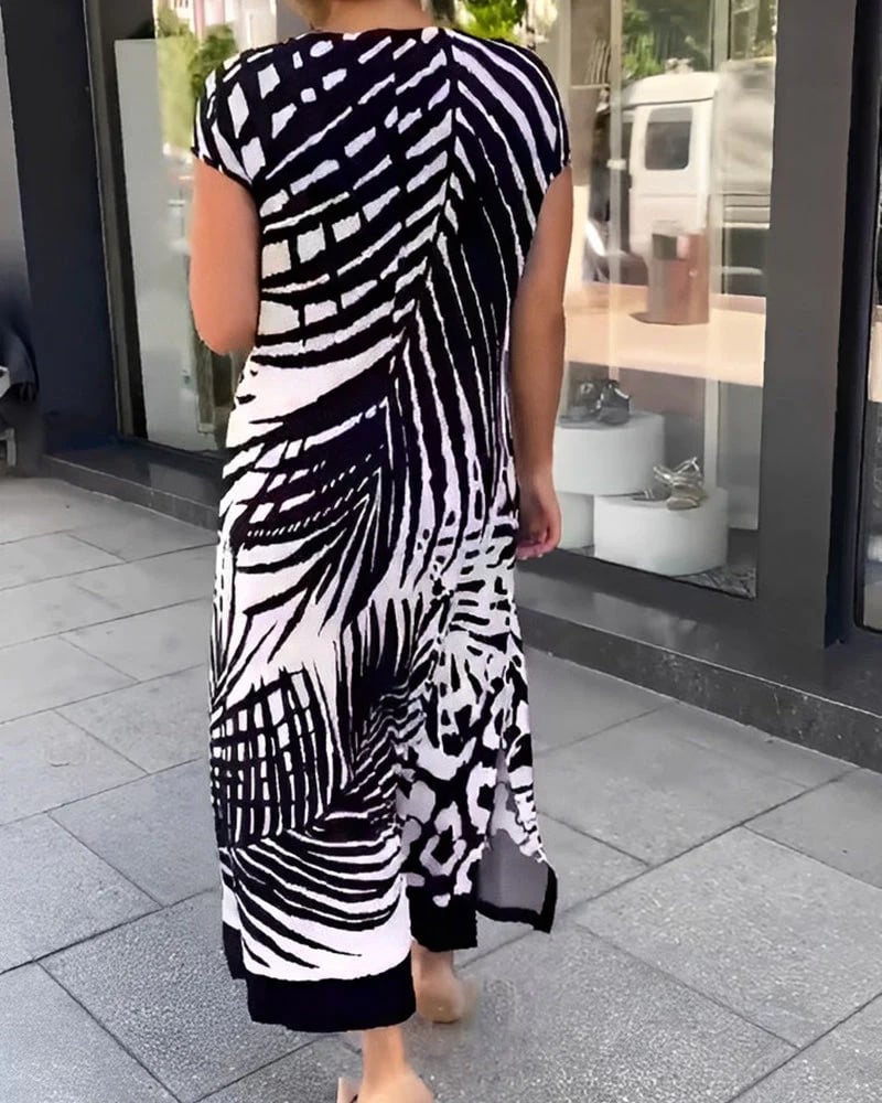 Casual Short-Sleeve Printed Dress.”
