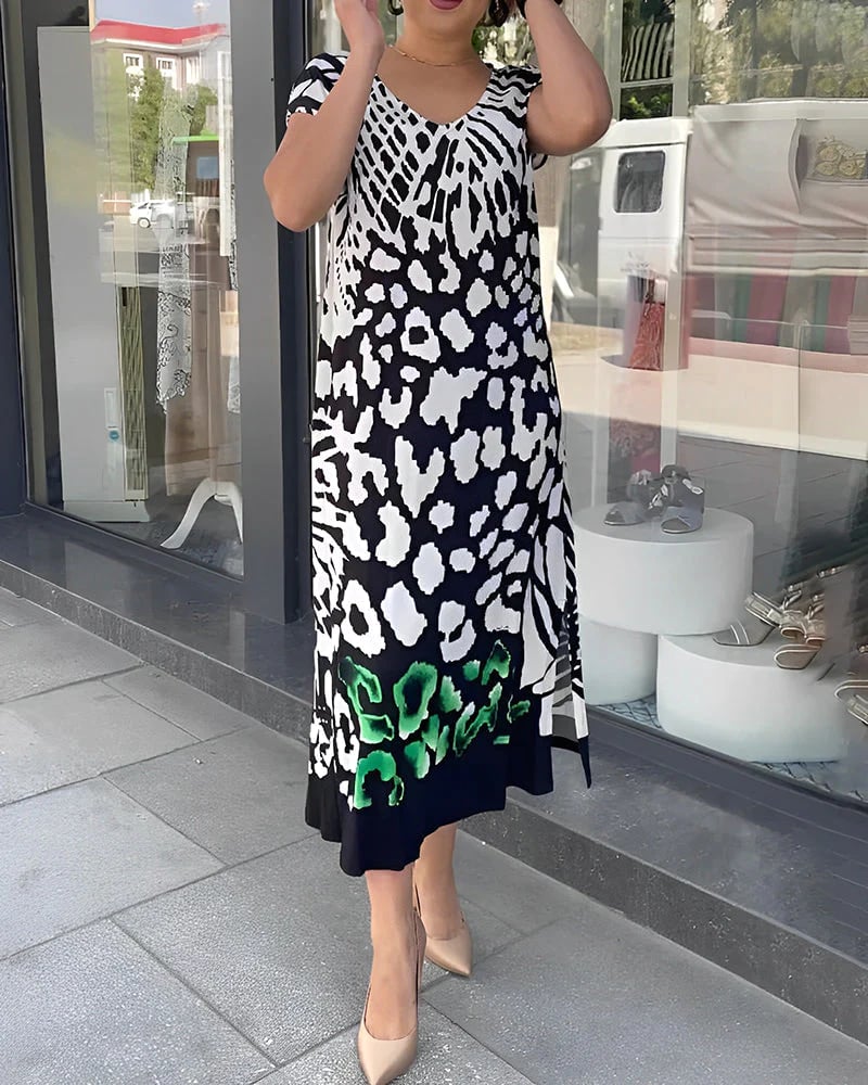 Casual Short-Sleeve Printed Dress.”
