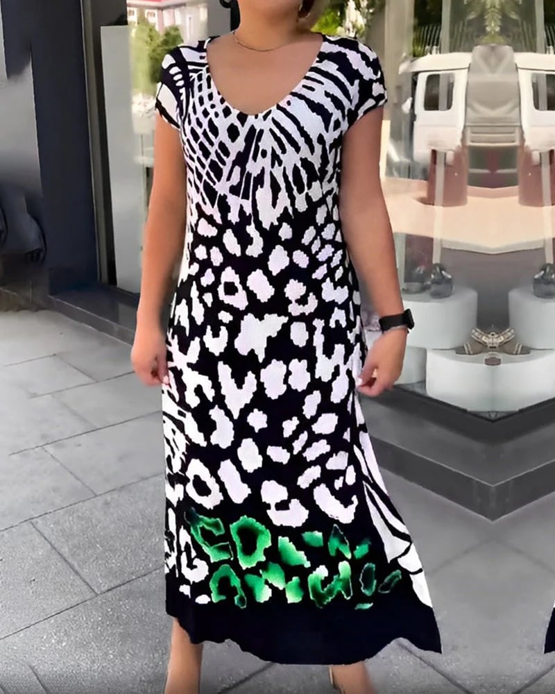 Casual Short-Sleeve Printed Dress.”
