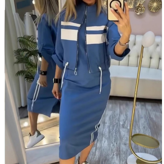 “AureliaNera DuoChic Set High-Neck Jacket & Coordinated Elegant Dress”