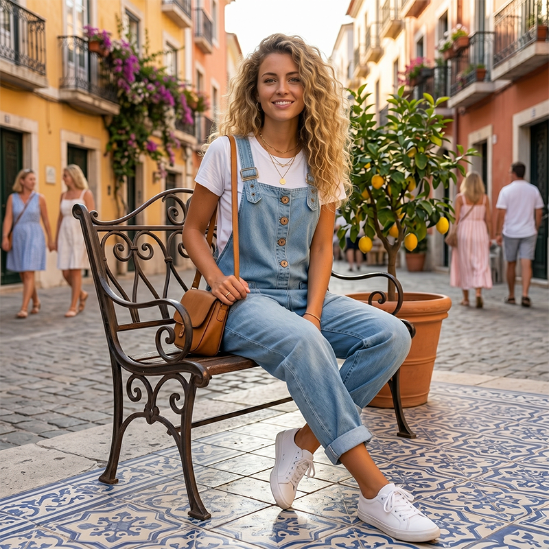 Women’s Casual Loose-Fit Denim Overalls with Pockets