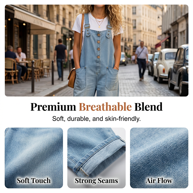 Women’s Casual Loose-Fit Denim Overalls with Pockets