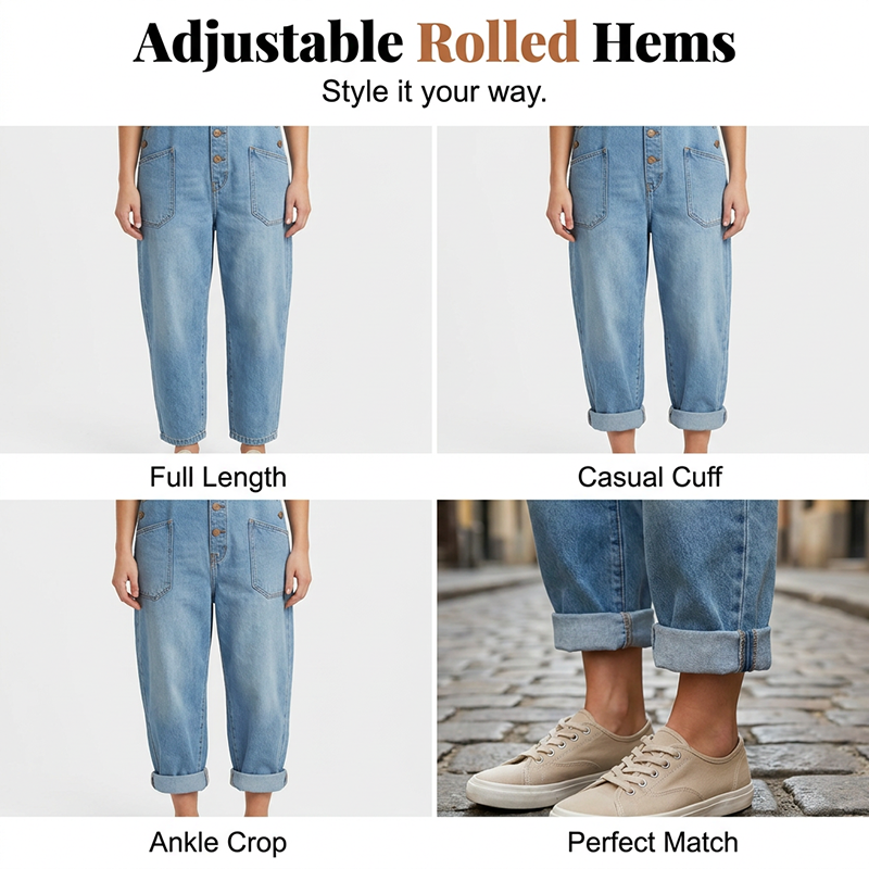 Women’s Casual Loose-Fit Denim Overalls with Pockets