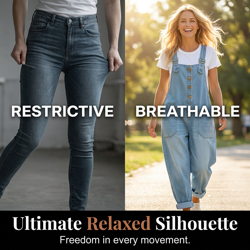 Women’s Casual Loose-Fit Denim Overalls with Pockets