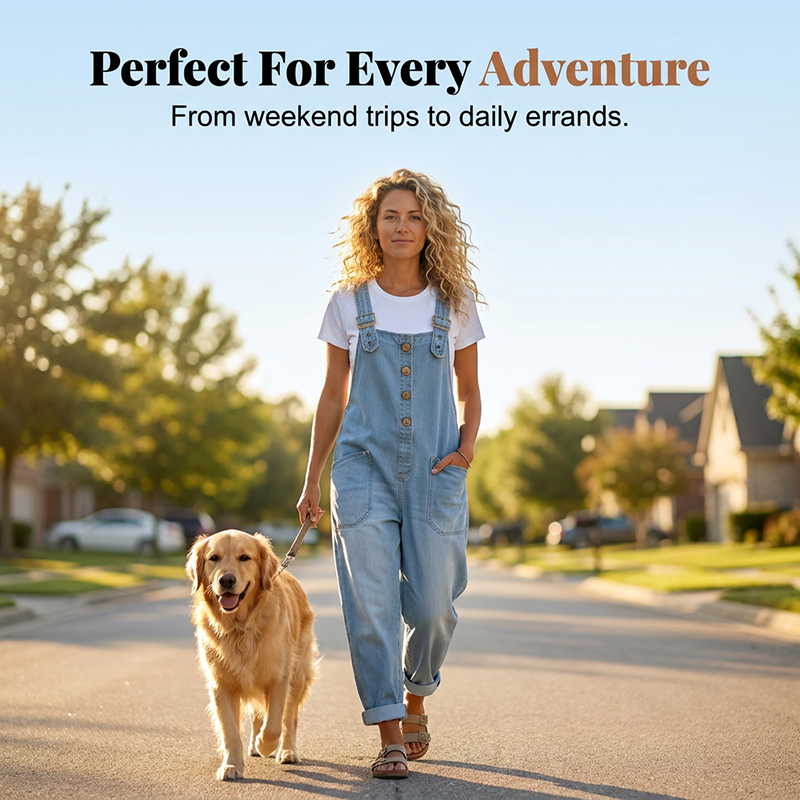 Women’s Casual Loose-Fit Denim Overalls with Pockets
