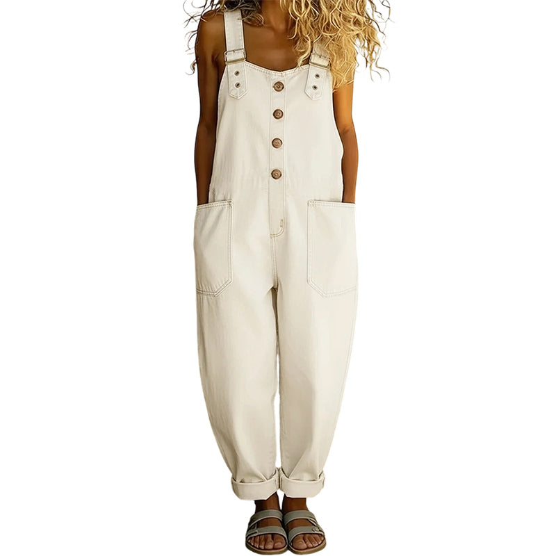 Women’s Casual Loose-Fit Denim Overalls with Pockets