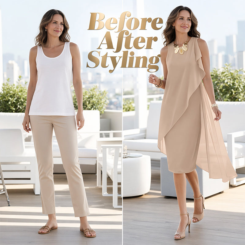 👗 Women's Sleeveless Round Neck Dress with Asymmetrical Hem ✨💕