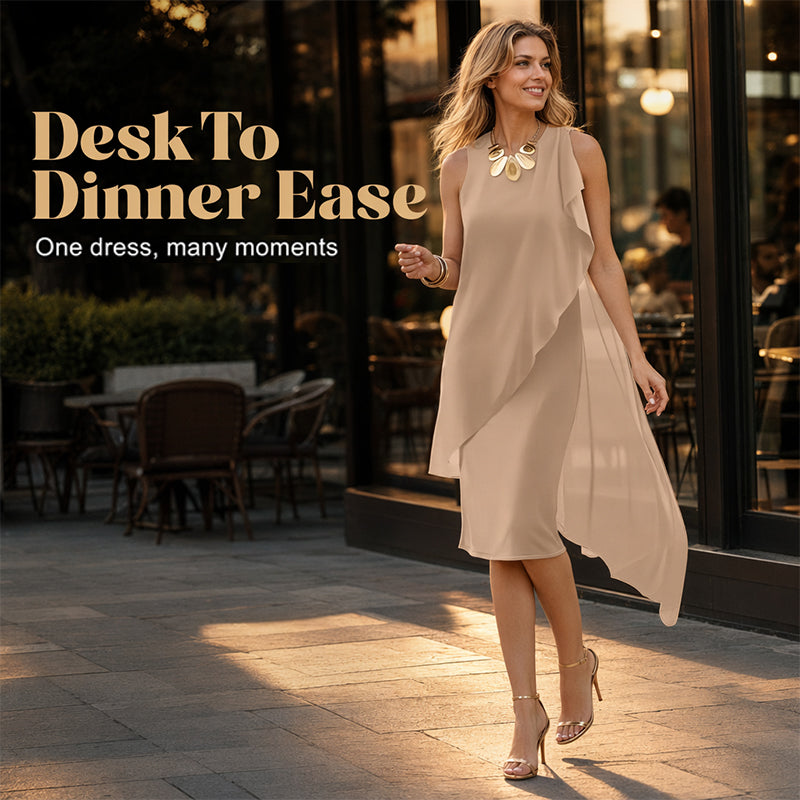 👗 Women's Sleeveless Round Neck Dress with Asymmetrical Hem ✨💕