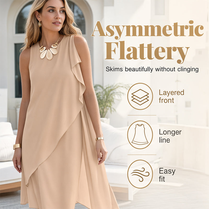 👗 Women's Sleeveless Round Neck Dress with Asymmetrical Hem ✨💕