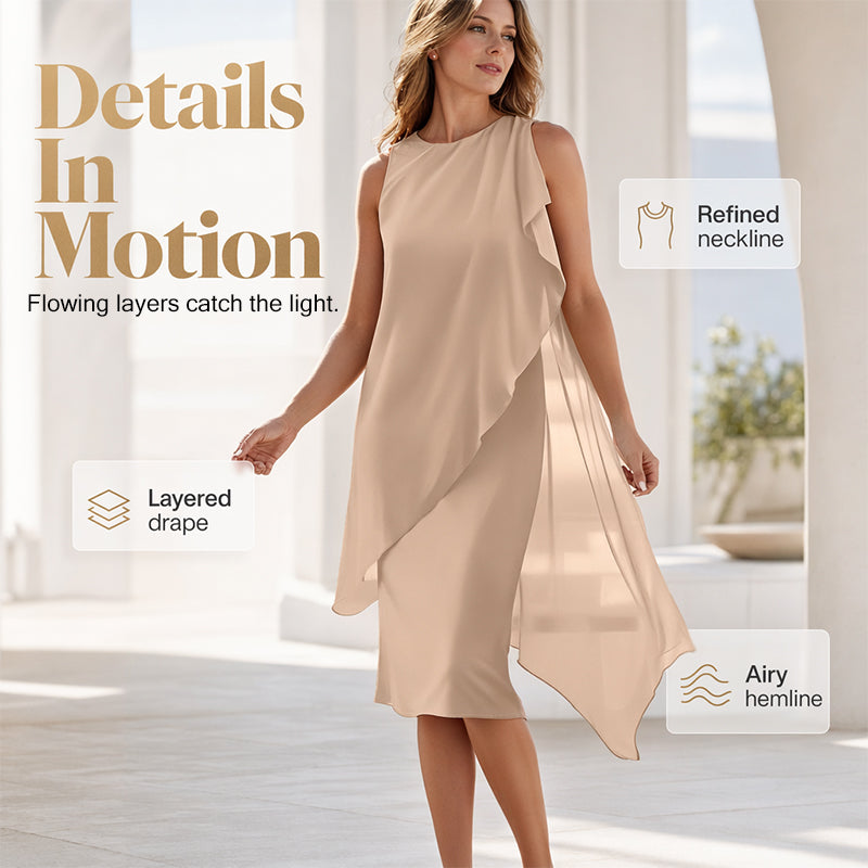👗 Women's Sleeveless Round Neck Dress with Asymmetrical Hem ✨💕