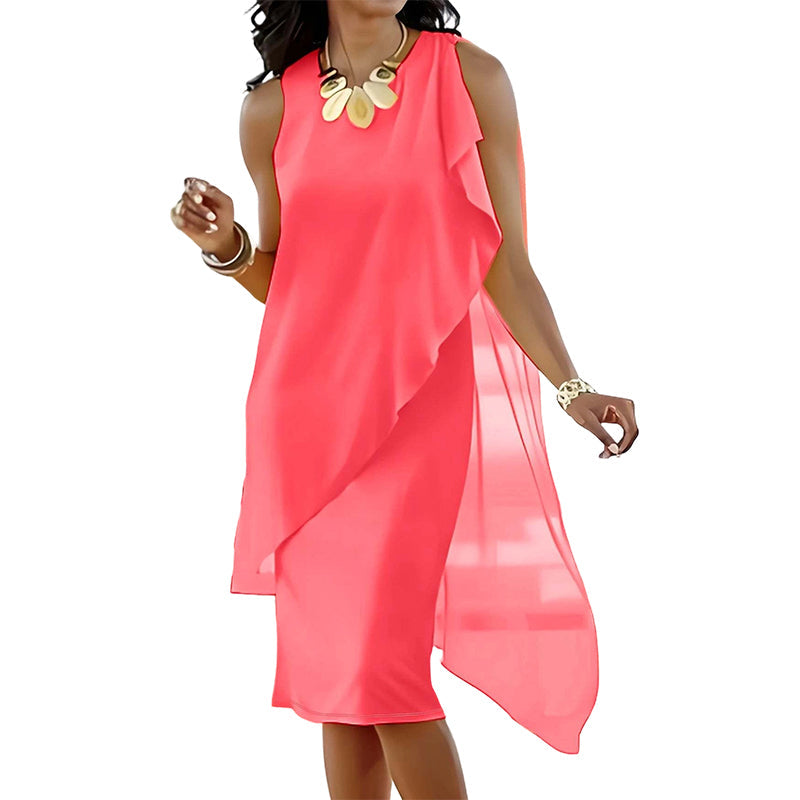 👗 Women's Sleeveless Round Neck Dress with Asymmetrical Hem ✨💕