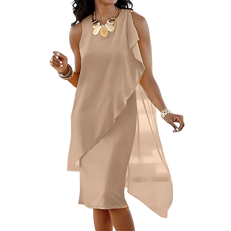 👗 Women's Sleeveless Round Neck Dress with Asymmetrical Hem ✨💕