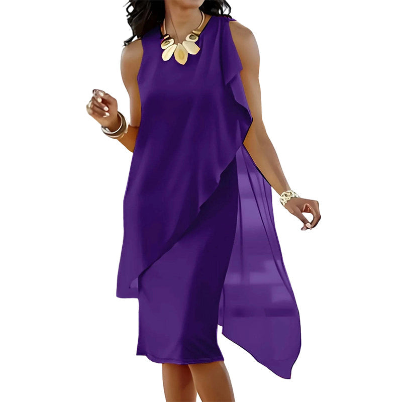 👗 Women's Sleeveless Round Neck Dress with Asymmetrical Hem ✨💕