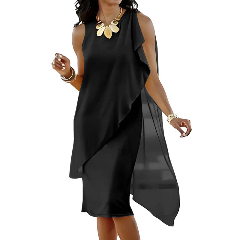 👗 Women's Sleeveless Round Neck Dress with Asymmetrical Hem ✨💕