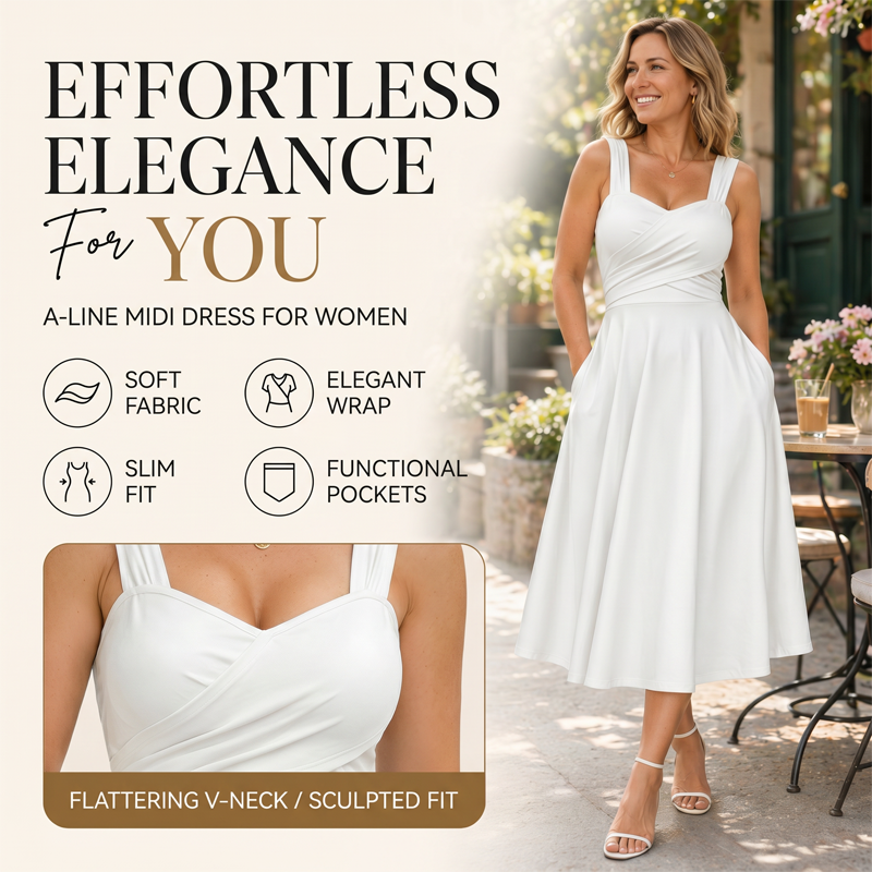 Elegant Women's V-Neck Dress with Pockets 👗✨