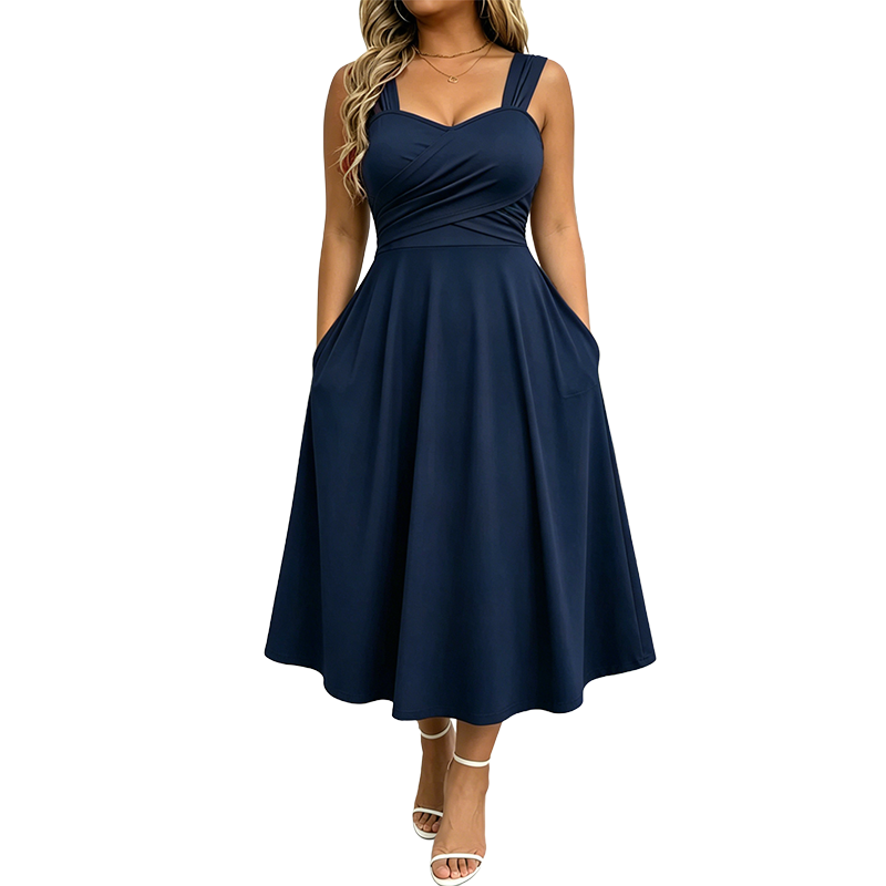 Elegant Women's V-Neck Dress with Pockets 👗✨